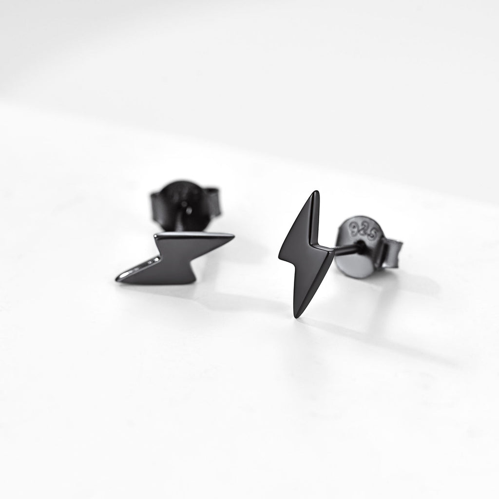 Sterling Silver Lightning Bolt Stud Earrings for