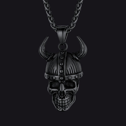 Viking Helmet Skull Pendant Necklace for