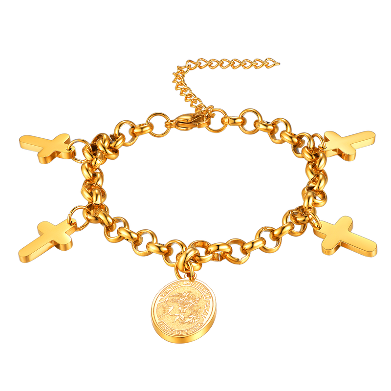Patron St. Michael Charm Bracelet With Cross for