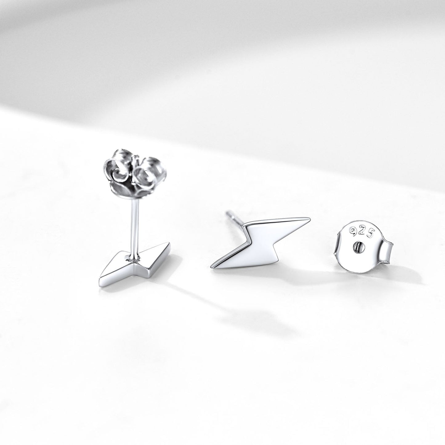 Sterling Silver Lightning Bolt Stud Earrings for