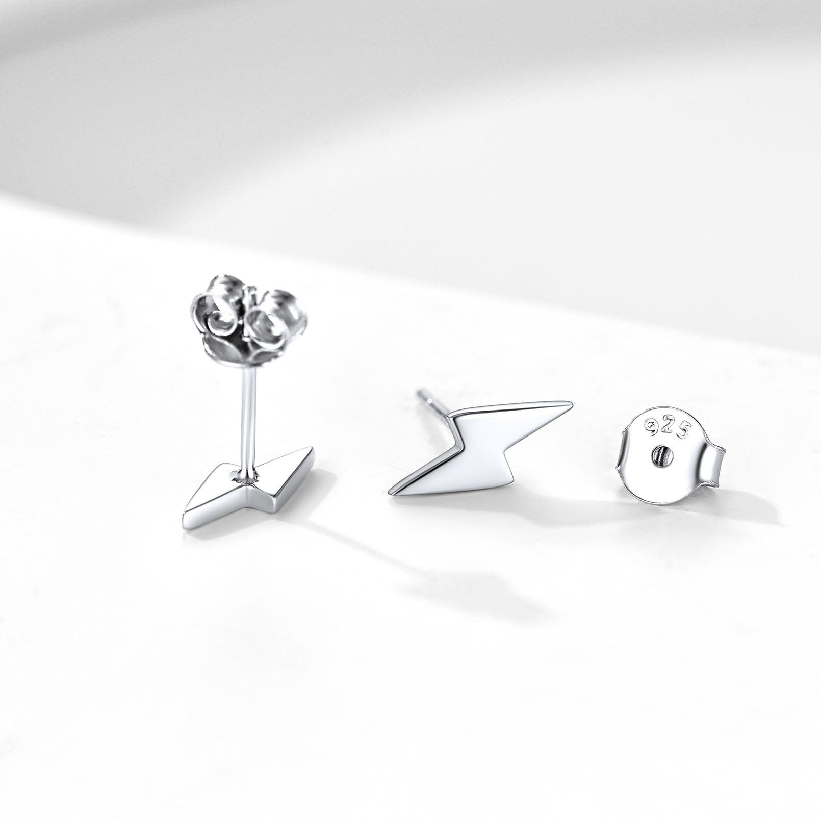 Sterling Silver Lightning Bolt Stud Earrings for