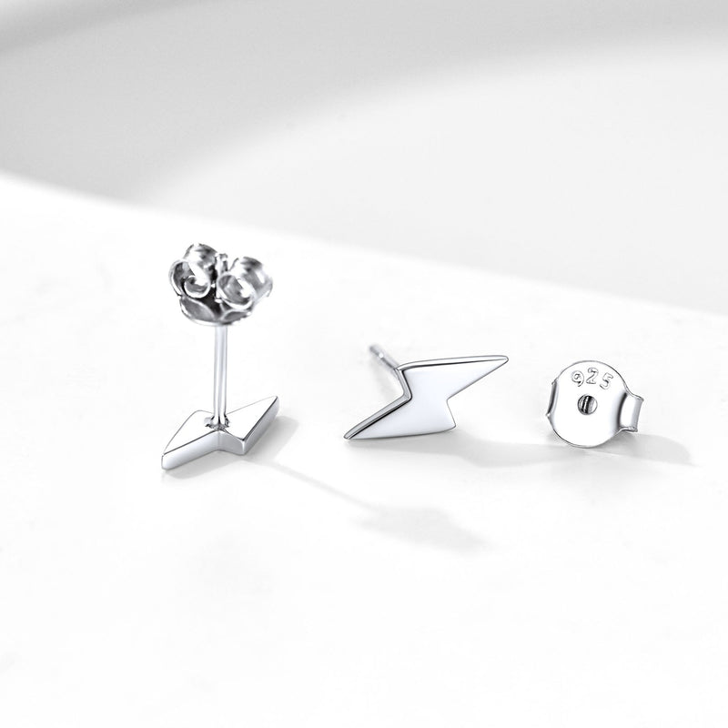 Sterling Silver Lightning Bolt Stud Earrings for