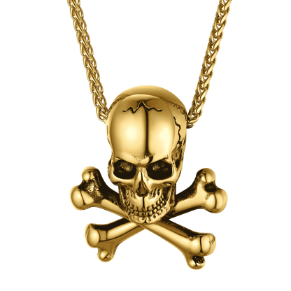 Gothic Pirate Skull Crossbones Necklace for
