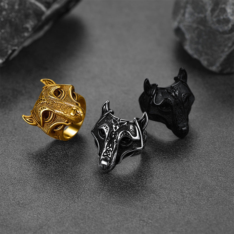 Viking Celtic Wolf Stainless Steel Ring for
