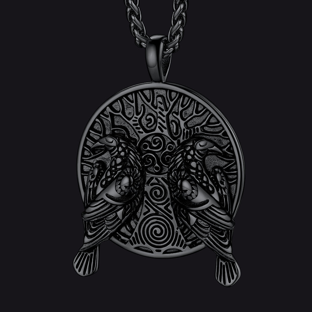 Viking Huginn and Muninn Ravens Coin Necklace for