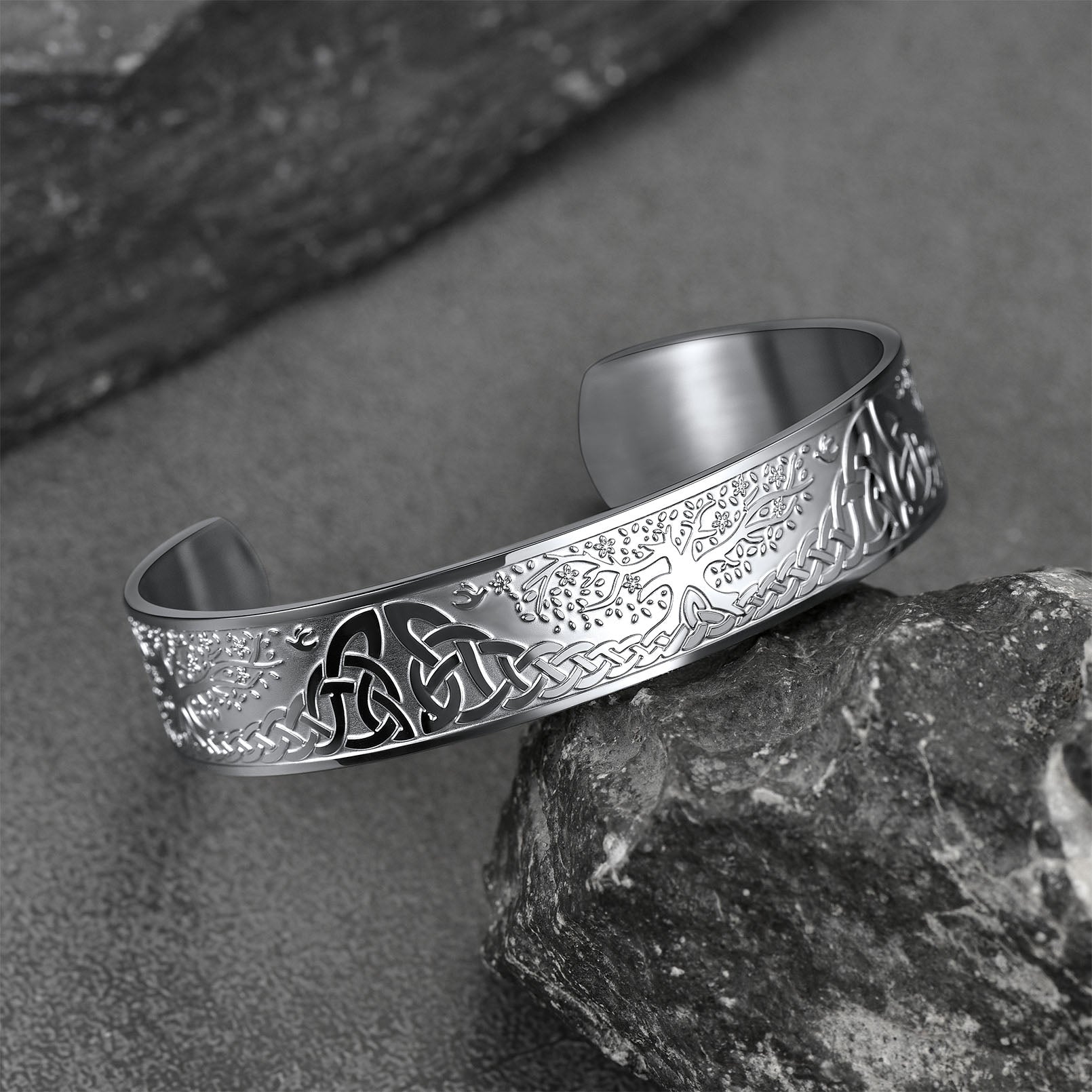 Engraved Viking Jewelry Bangle Bracelet With Celtic Tree of Life