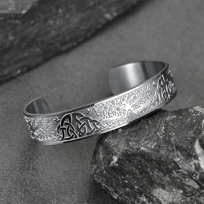Engraved Viking Jewelry Bangle Bracelet With Celtic Tree of Life