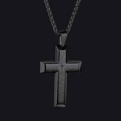 Christian Lord's Prayer Cross Necklace for