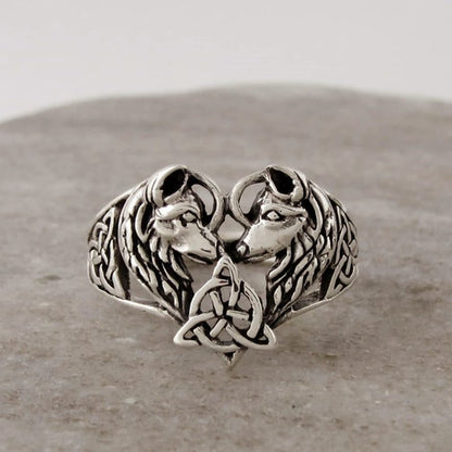 Celtic Trinity Knot Love Wolves Ring