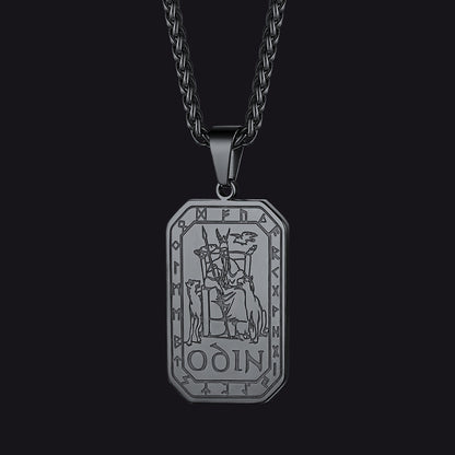 Viking Rune Odin Dog Tag Pendant Necklace for