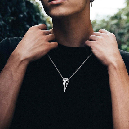 Raven Skull Necklace With Viking Compass for