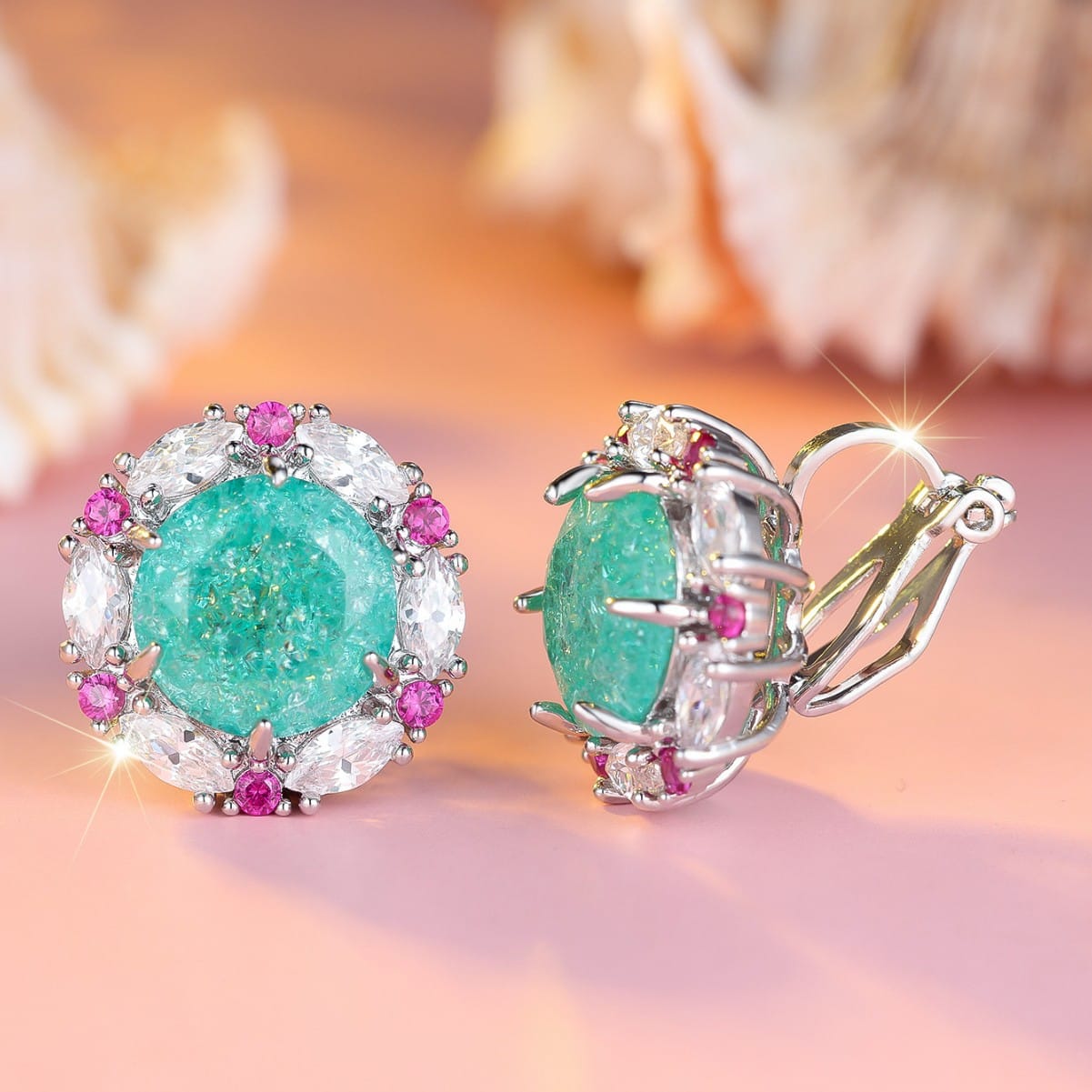 Sea Light Halo Crystal Earrings