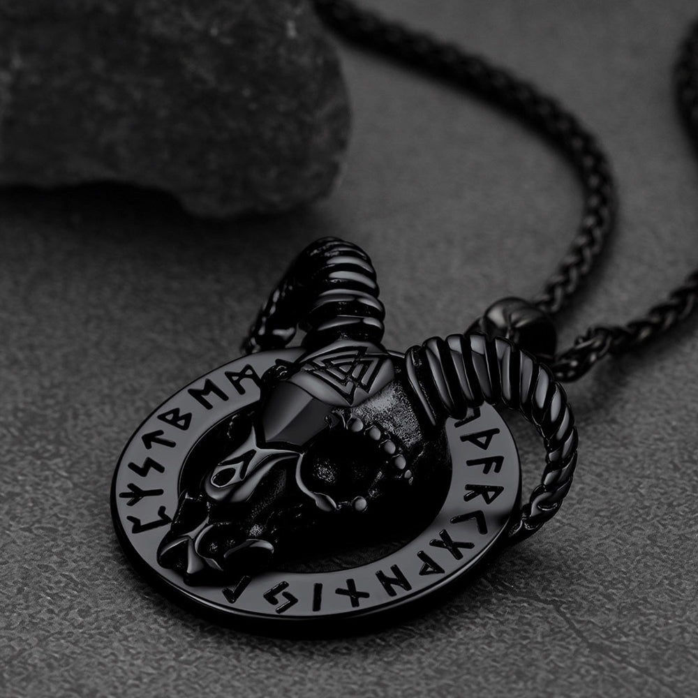 Baphomet Satanic Goat Necklace With Viking Runes for