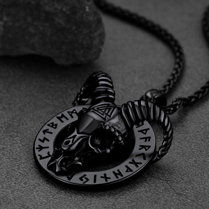 Baphomet Satanic Goat Necklace With Viking Runes for