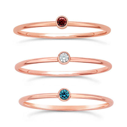 14/20 Rose Gold-filled Petite Stackable Rings Red White & Blue Cz Gemstones, Set of 3