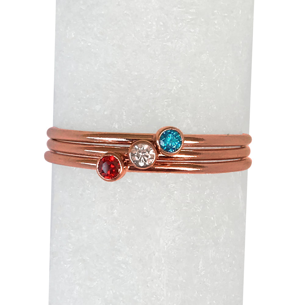 14/20 Rose Gold-filled Petite Stackable Rings Red White & Blue Cz Gemstones, Set of 3