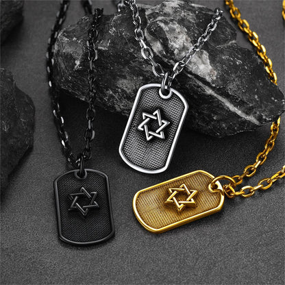 Engraved Jewish Star of David Dog Tag Necklace for