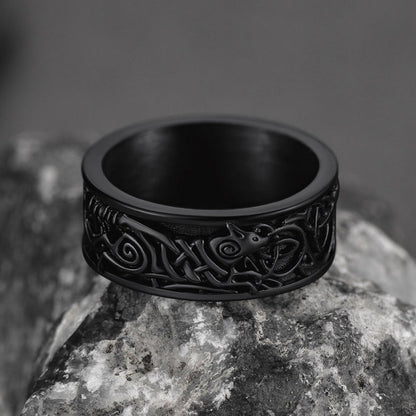 Norse Viking Celtic Wolf Ring Band for