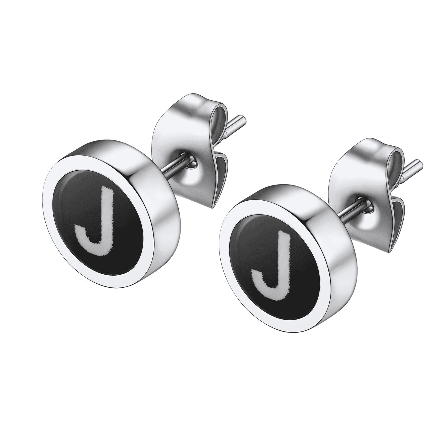Personalized Black Enamel Initial Letter Stud Earrings for
