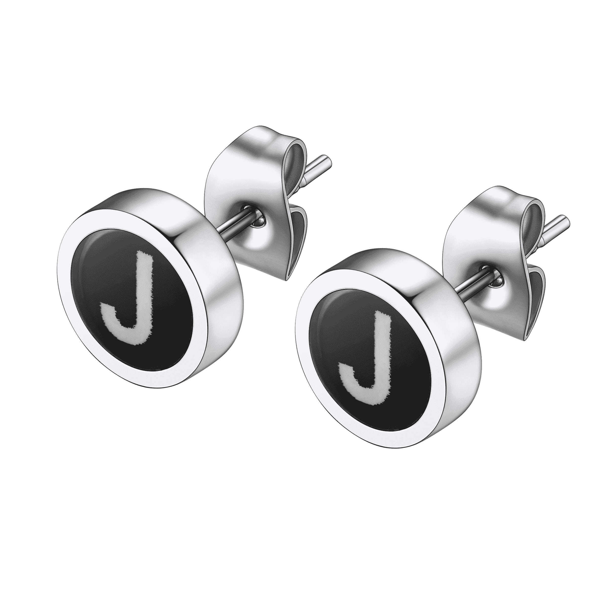 Personalized Black Enamel Initial Letter Stud Earrings for