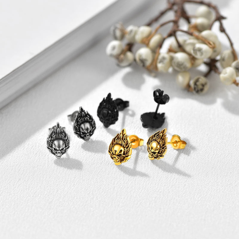 Flame Skull Stud Earrings for