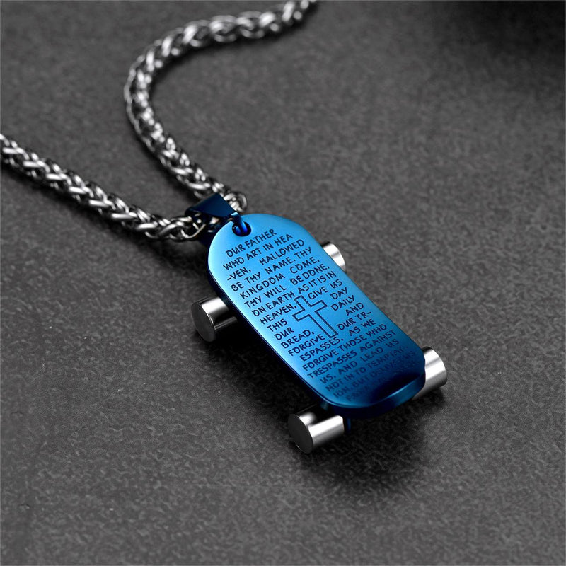 Christian Lord's Prayer Skateboard Necklace Pendant for