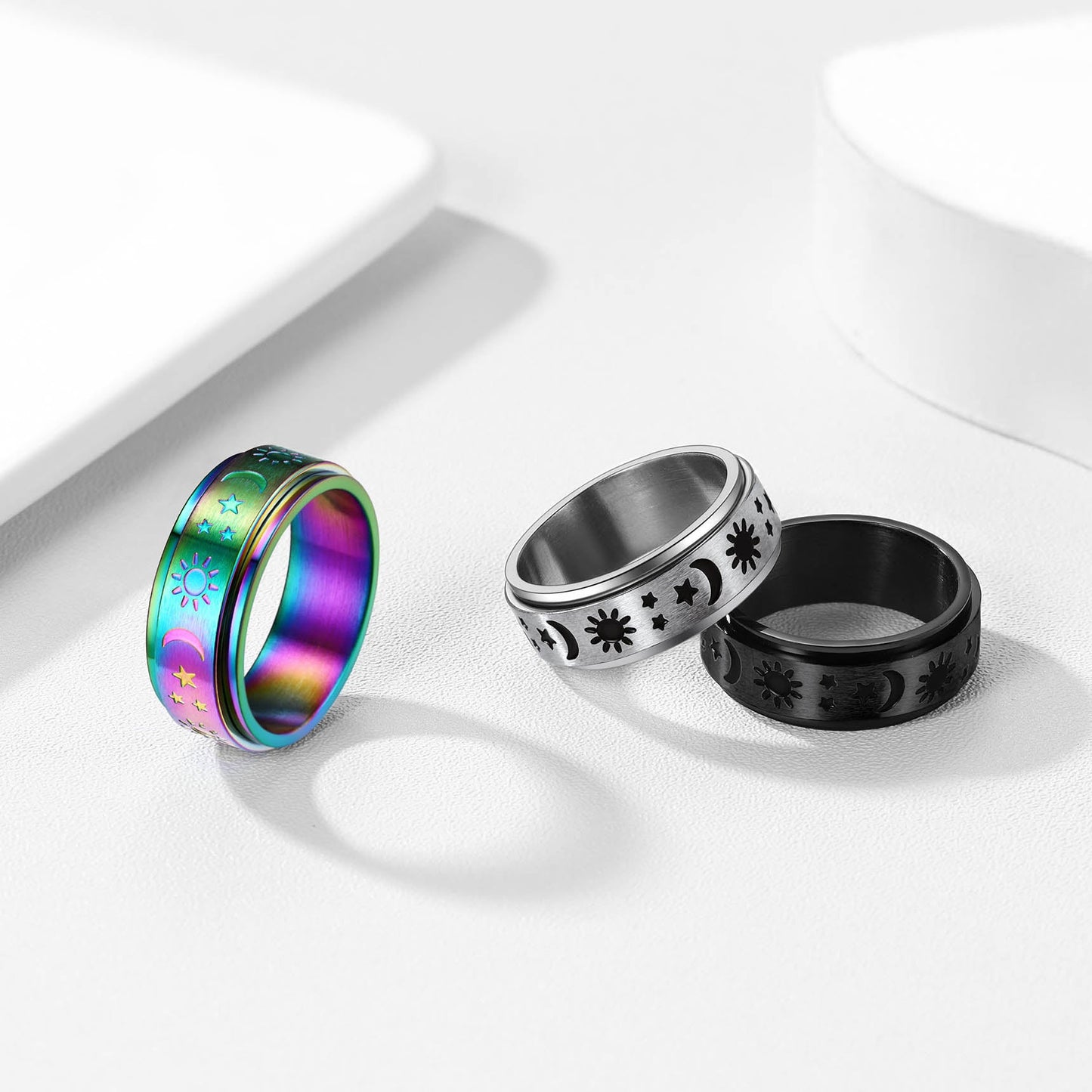 Faithheart Moon Star Sun Ring Fidget Ring for Anxiety