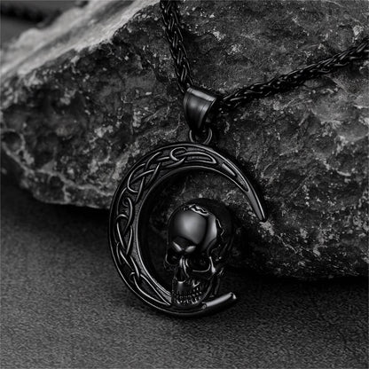 Flash Celtic Crescent Moon Skull Necklace for