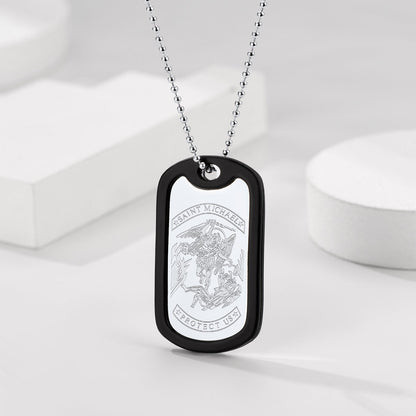 Engraved Military Saint Michael Necklace Dog Tag for