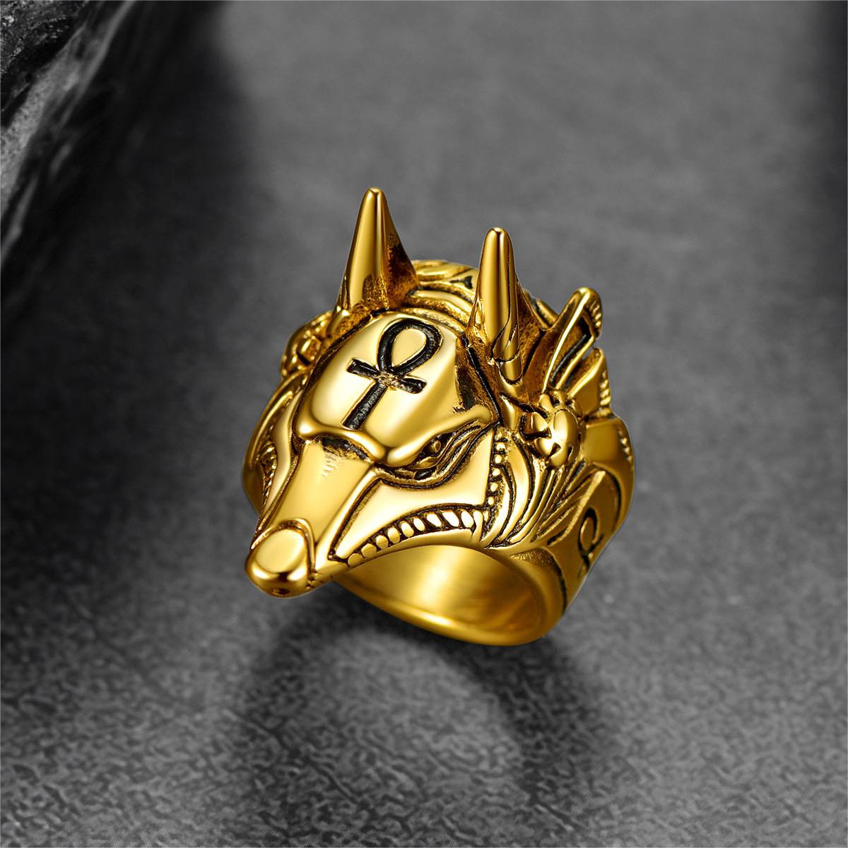 Ancient Egyptian Anubis Ring With Ankh Cross for