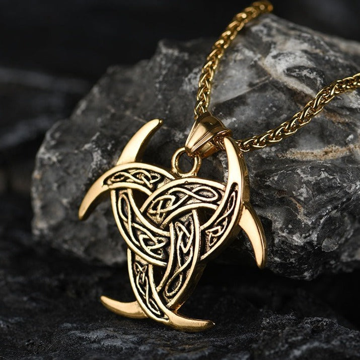 Viking Triple Horn of Odin Necklace Crescent Triquetra Charm Amuelt for