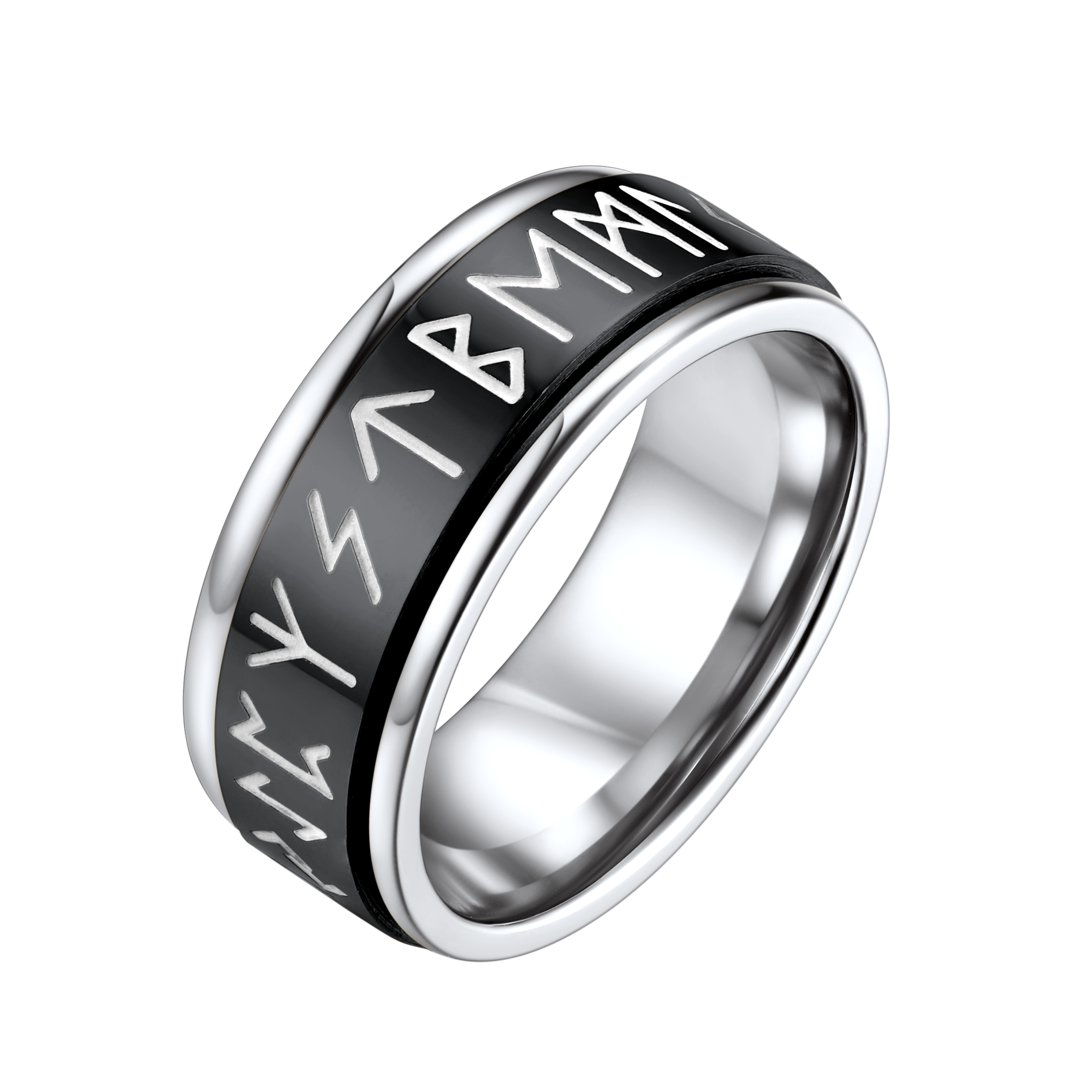 Viking Runes Fidget Anxiety Stainless Steel Ring for Couple