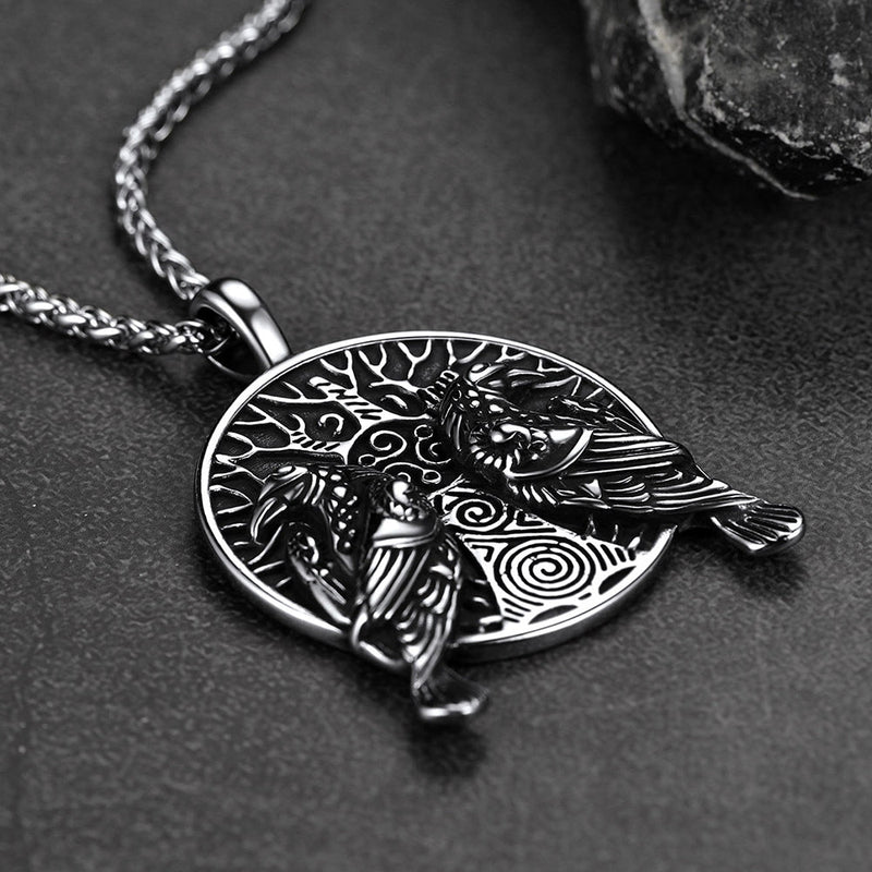 Viking Huginn and Muninn Ravens Coin Necklace for