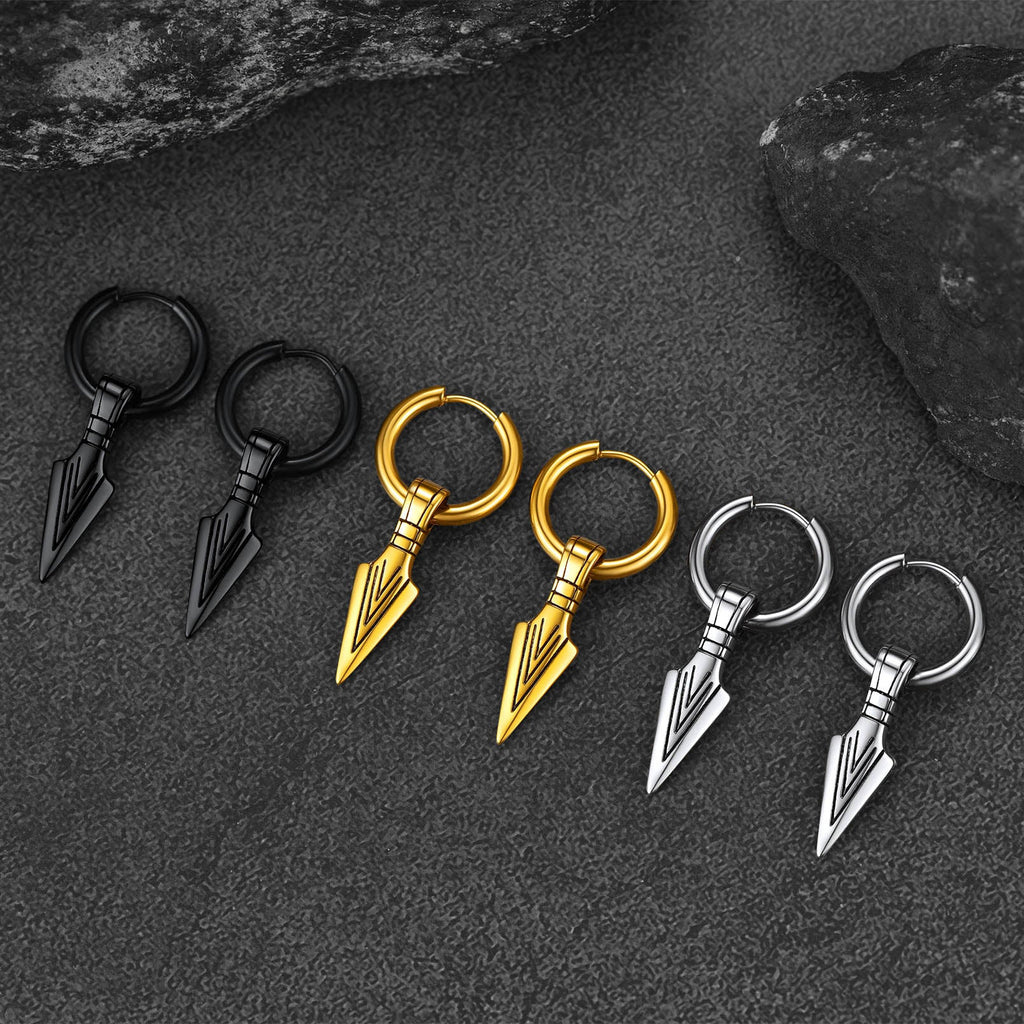 Viking Earrings for – Arrowhead Spear Gungnir Drop Hoop Earrings