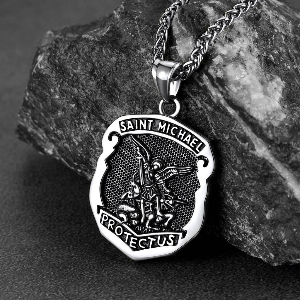 Cuban Chain & Saint Michael Necklace Layered Set for
