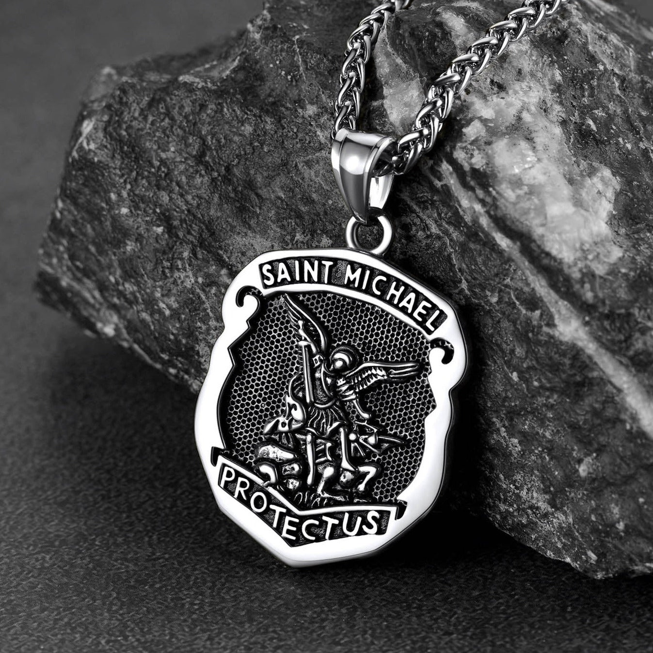 Cuban Chain & Saint Michael Necklace Layered Set for