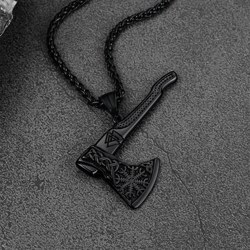 Norse Viking Axe Necklace With Compass for