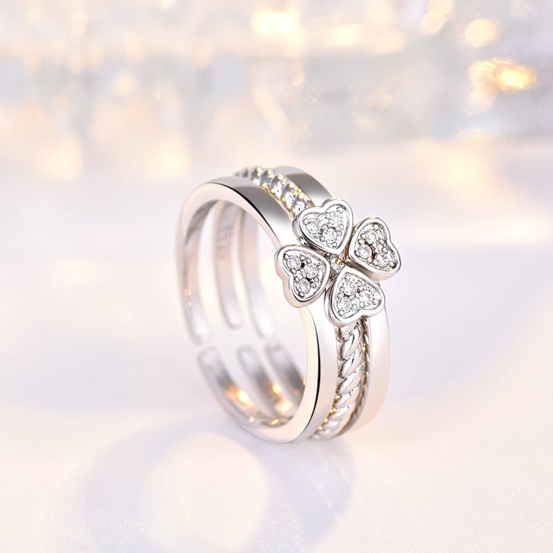Mystic Fortune Leaf Clover Crystal Ring Set