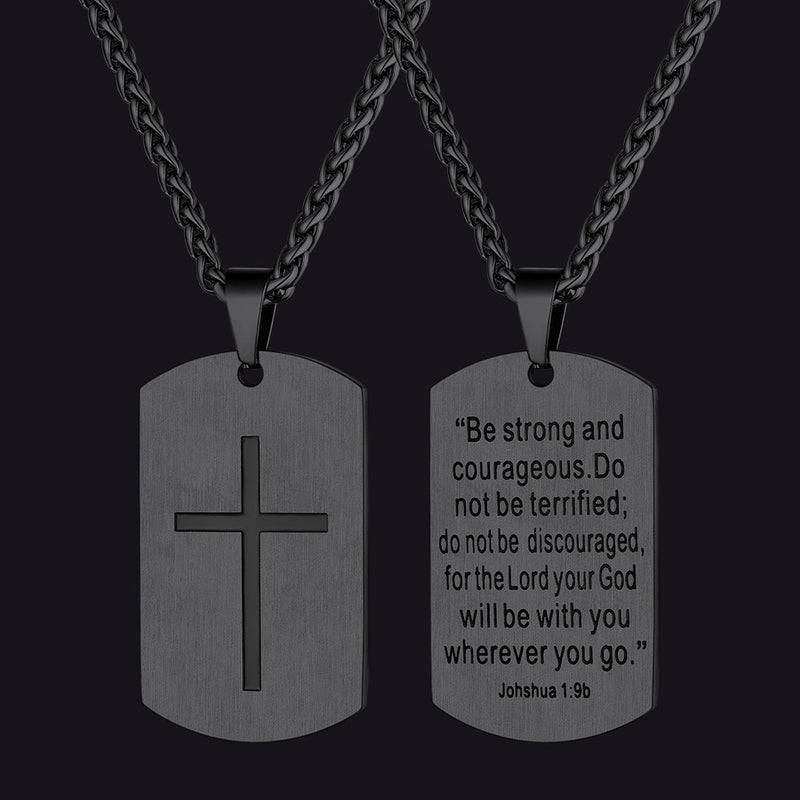 Christian Joshua 1:9 Dog Tag Cross Necklace for
