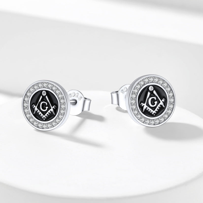 Sterling Silver Masonic Stud Earrings for Freemason