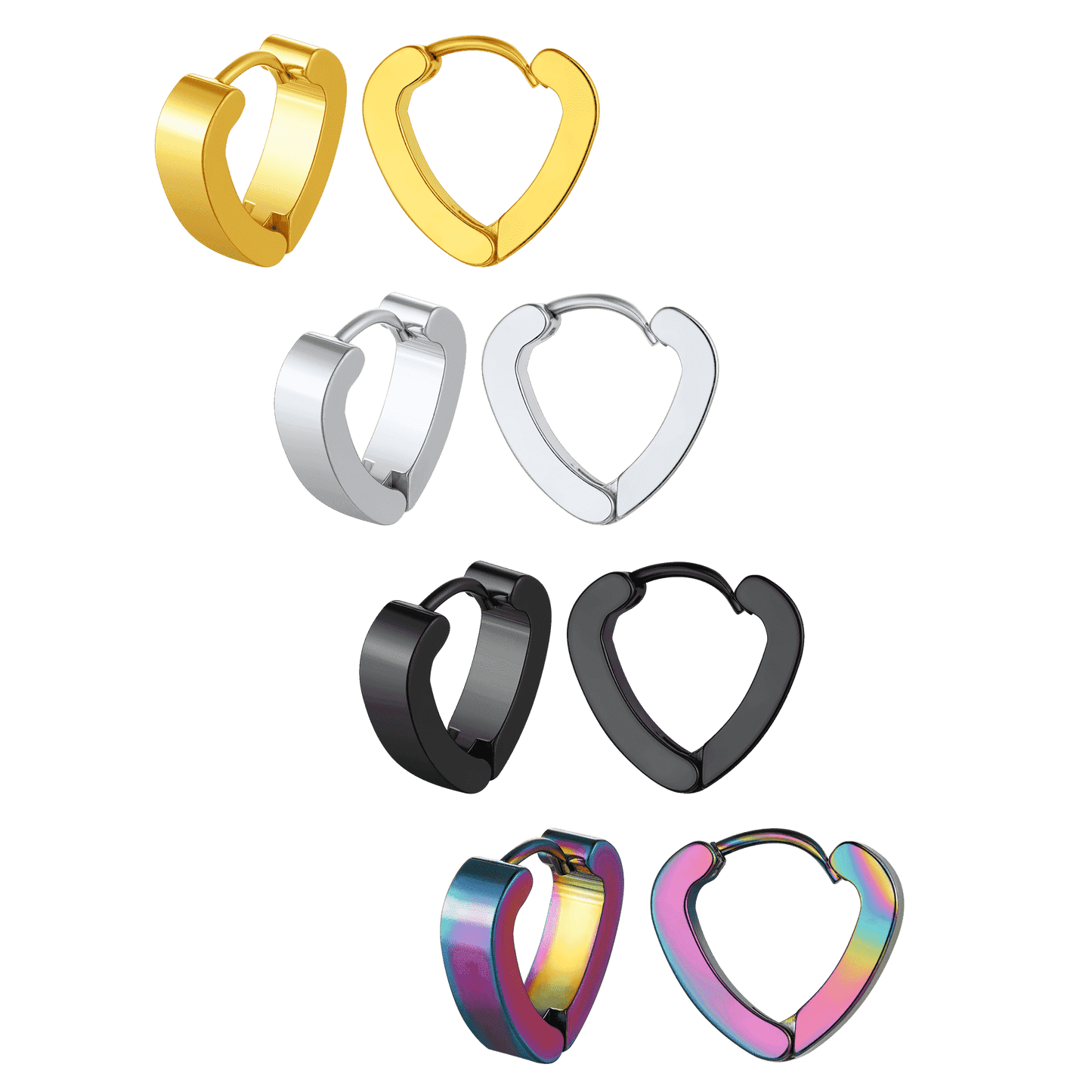 Flash Small Heart Piercing Huggie Hoop Earrings Set for 4 Pairs