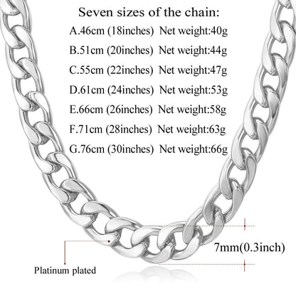 7mm Curb Cuban Chain Link Necklace for