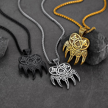 Viking Bear Paw Necklace With Celtic Knot for