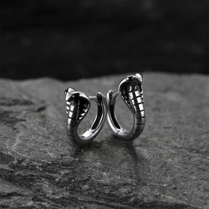 Sterling Silver Cobra Snake Huggie Hoop Earrings for