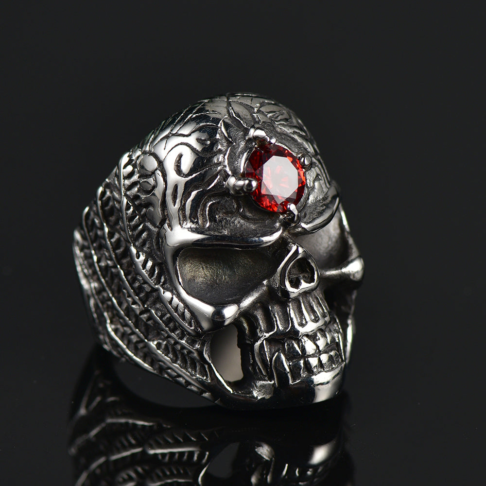 Flash Gothic Skull Ring With Red Gem Forehead for /