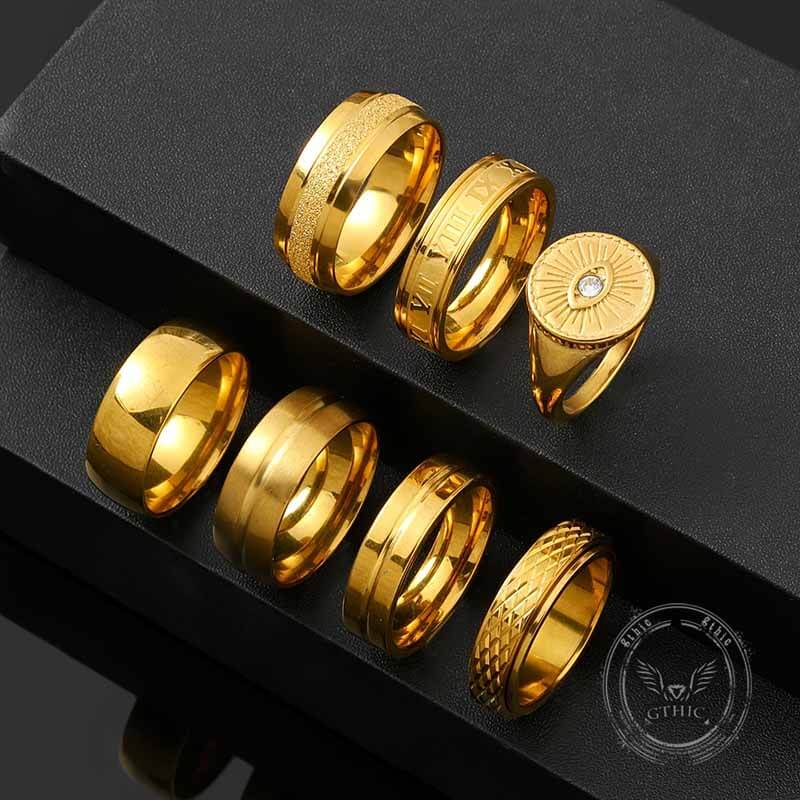 7pcs Simple Gold Demon Eye Versatile Stainless Steel Ring Set