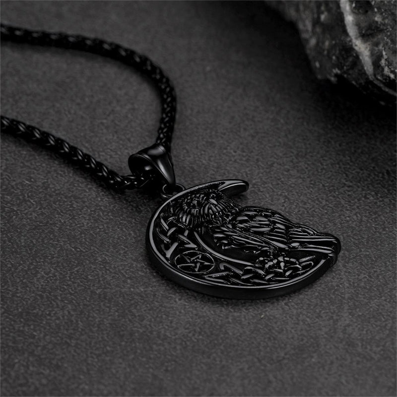 Viking Celtic Crescent Moon Owl Necklace for
