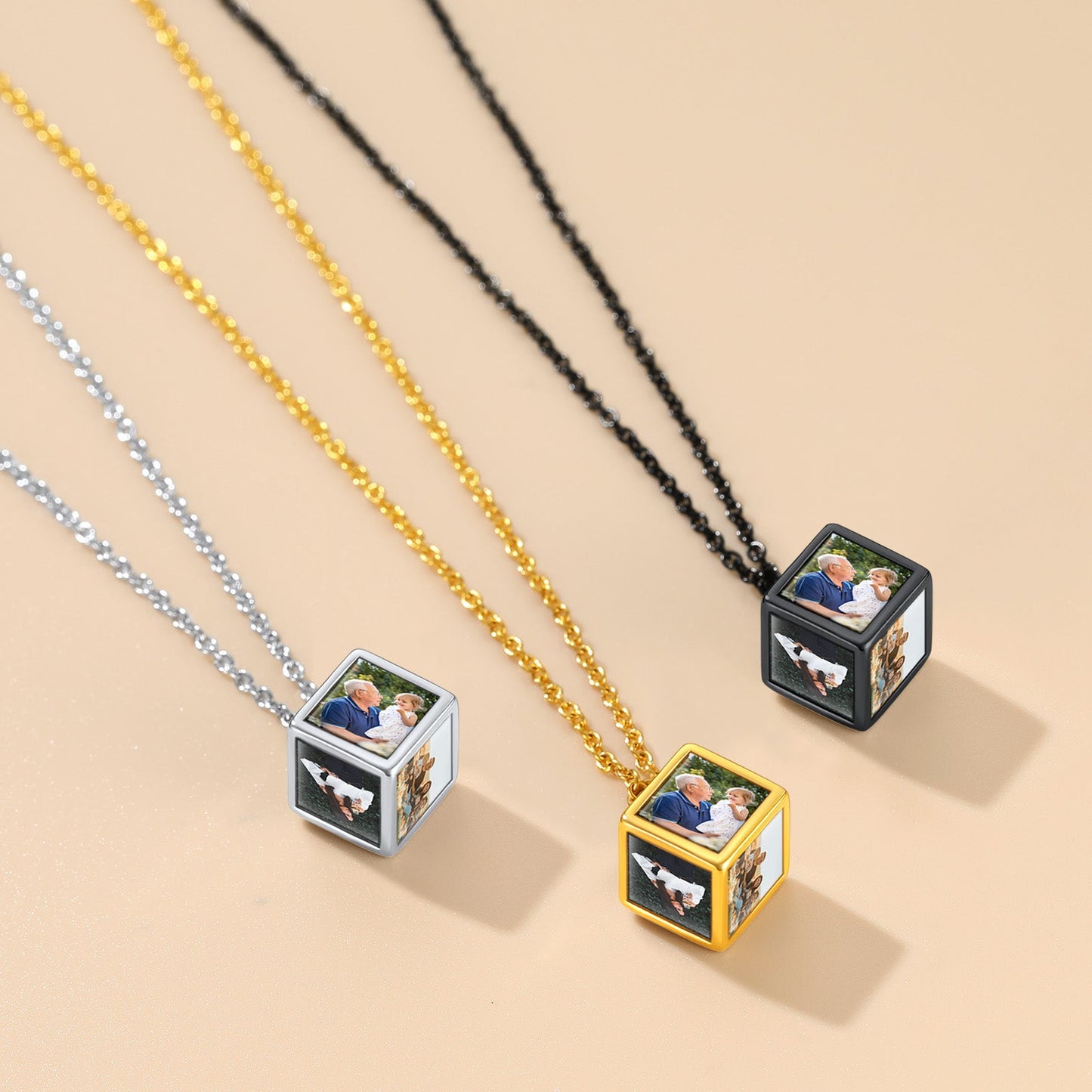 Personalized Cube Photo Pendant Necklace Memorial Gift for