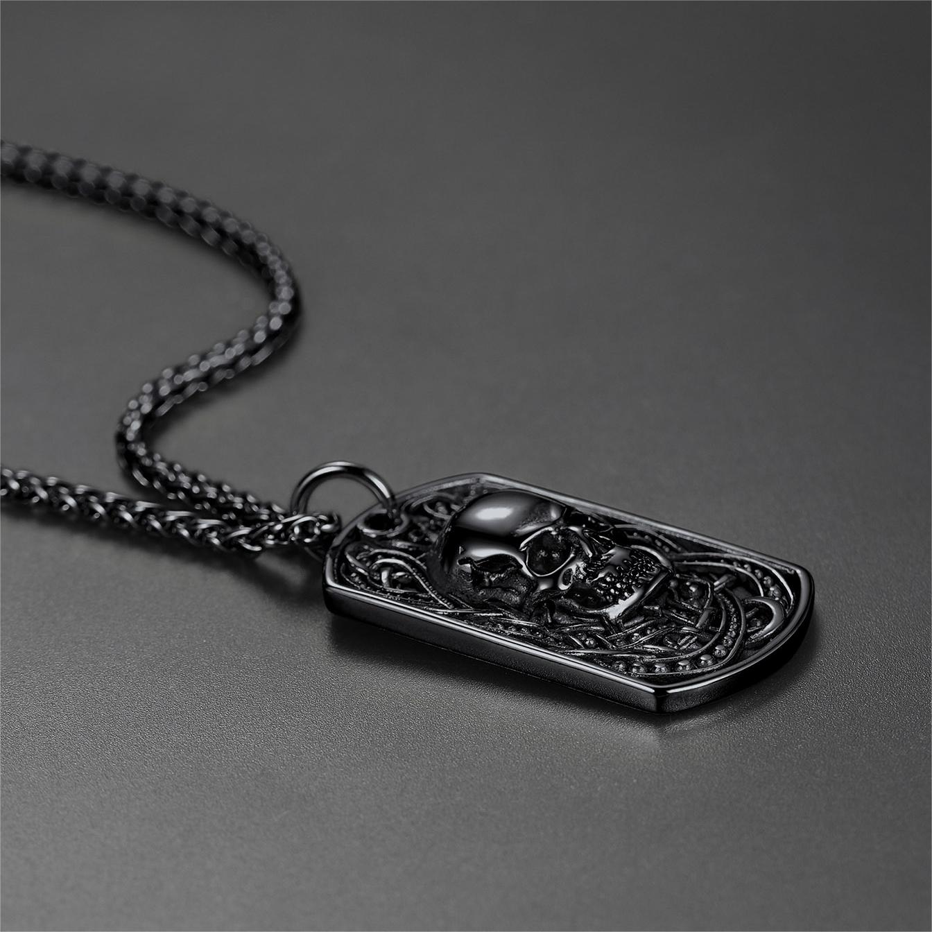 Gothic Skull Dog Tag Pendant Necklace for