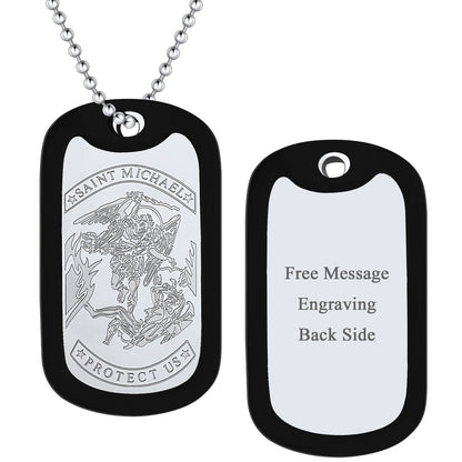 Engraved Military Saint Michael Necklace Dog Tag for